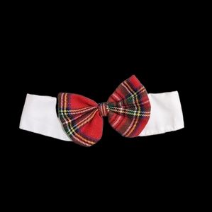 8-in Red plaid bow tie dog collar w/Velcro closure for large dog